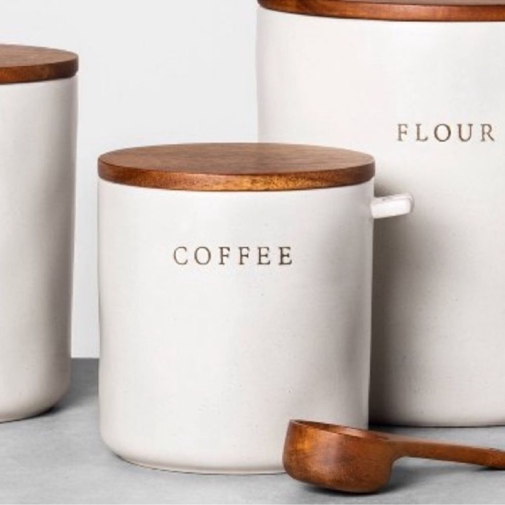 Hearth & Hand Ceramic Coffee Canister Crock w/ Wood Lid & Wooden Spoon - Picture 3 of 6